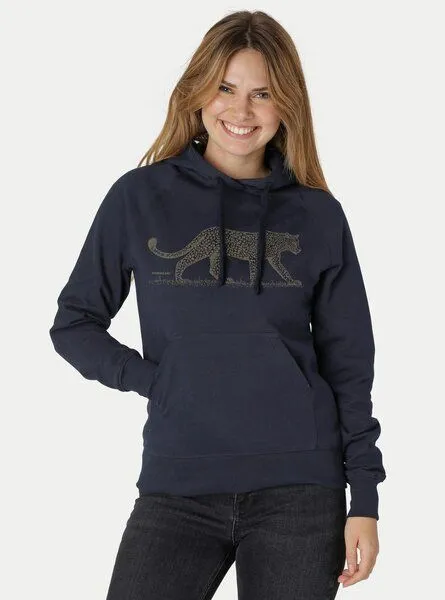 Peaces.bio - handbedruckte Biomode Peaces.bio - handbedruckte Biomode Bio-Damen-Kapuzensweater Leopard, Blau, – Produktbild 1 von 1