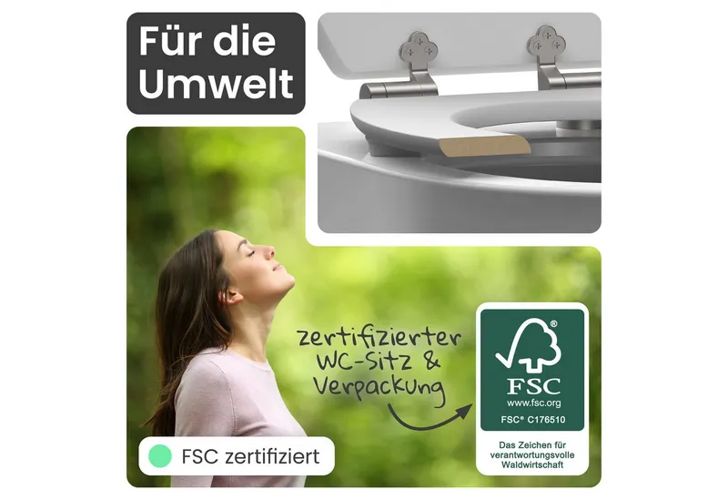 instmaier WC-Sitz Gaia Holz Toilettendeckel, weiß matt, mit doppelter Absenkautomatik, Weiß, – Produktbild 4 von 5