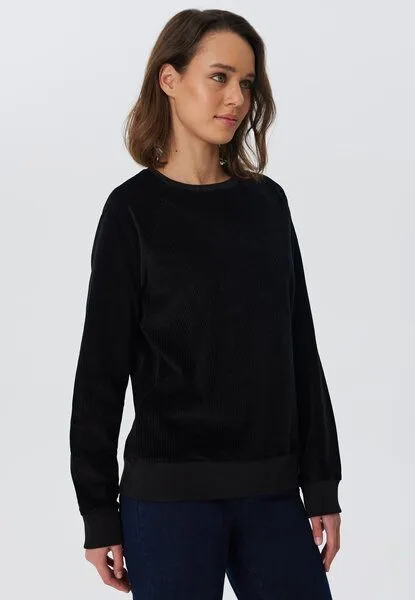 Leela Cotton Leela Cotton Damen Cord-Sweatshirt aus 100% kba-Baumwolle - Feiner Nicky Cordstoff 1278, Schwarz, – Produktbild 3 von 3