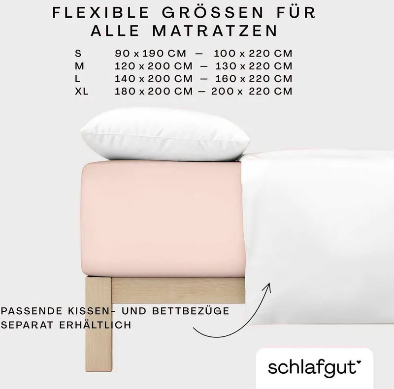 Schlafgut Schlafgut Spannbettlaken PURE BOXSPRING Bio-Baumwolle mit Elasthan, 170 g/m², Bettlaken, Jersey-Elasthan, Gummizug: rundum, (1 Stück), PREMIUM Boxspringbett Laken bis 40 cm Höhe, dehnbar blickdicht, straff, Rosa, – Produktbild 1 von 5