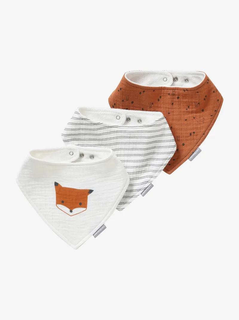 Vertbaudet 3er-Pack Baby Lätzchen, Pack weiß/orange fuchs, – Produktbild 1 von 4