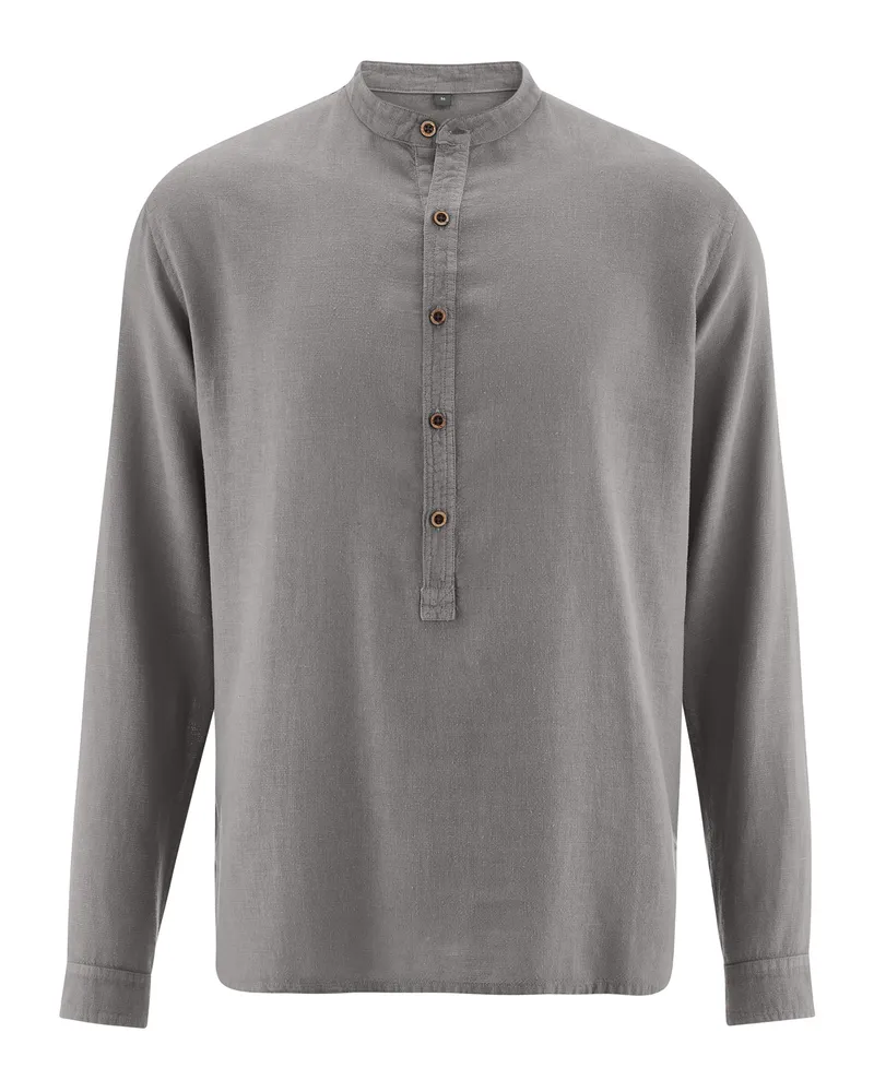 HempAge Hempage Herren vegan Hemd Mit Stehkragen Taupe, Beige, – Produktbild 1 von 2