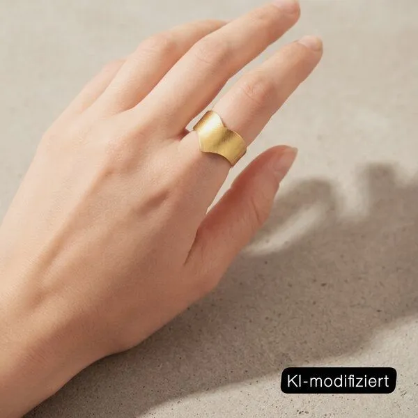 ELEKTROPULLI ELEKTROPULLI Größenverstellbarer Round Matt Ring ca. 1,5 cm breit, Gold, – Produktbild 2 von 3