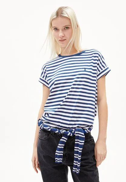 ARMEDANGELS ARMEDANGELS IDAARA STRIPES Damen T-Shirt aus Bio-Baumwolle, White-lapis blue, – Produktbild 1 von 4