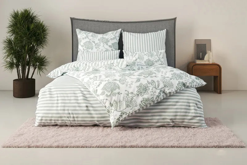 OTTO home Bettwäsche Nordby, Flanell, 2 teilig, Bettwäsche aus Baumwolle, skandinavisches Design, ab Größe 135x200 cm, Grün, – Produktbild 2 von 7