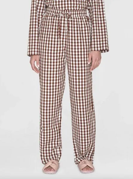 KnowledgeCotton Apparel KnowledgeCotton Apparel Barrel High-Rise Seersucker Pants Chloe - aus Bio-Baumwolle, Braun (brown check), – Produktbild 1 von 4