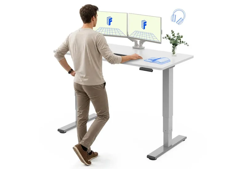 Flexispot Flexispot Schreibtisch Elektrisch Höhenverstellbarer Schreibtisch EC5 LITE mit Dualmotor (25MM einteiliger Tischplatte & 3-fach Teleskop, 4 Speicherhöhen & Antikollisionssystem), 120x80/140x80/160x80/180x80, Grau | weiβ, – Produktbild 1 von 5