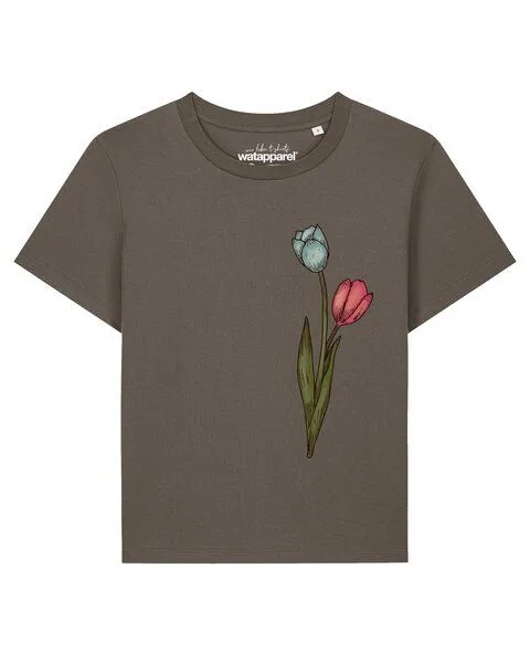 watapparel watapparel T-Shirt Frauen Blume in Wasserfarbe 05, Mocha, – Produktbild 1 von 2