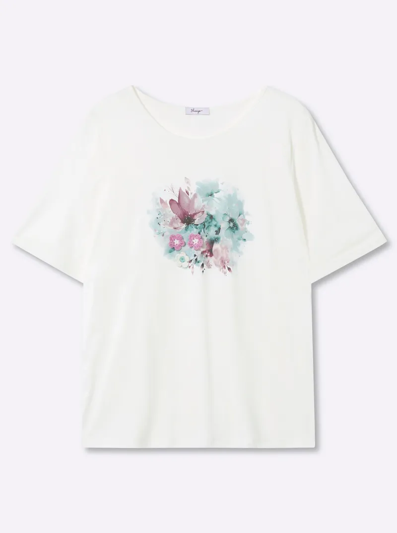 sheego sheego Shirt ecru-eisblau-bedruckt, Ecru-eisblau-bedruckt, – Produktbild 1 von 2