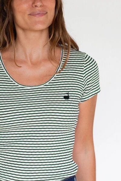 TWOTHIRDS TWOTHIRDS Geripptes Kurzarm-Oberteil Anda, Dark green, – Produktbild 3 von 3