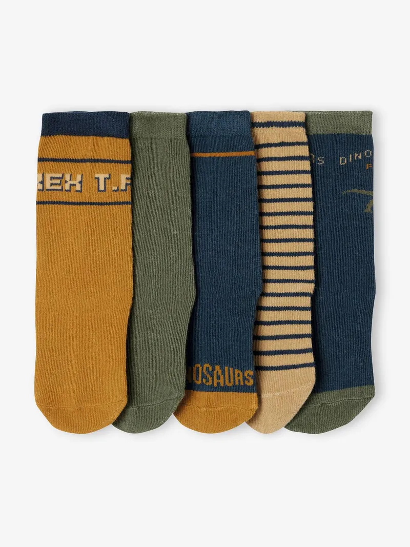 Vertbaudet 5er-Pack Jungen Dino-Socken, Beige, – Produktbild 2 von 3