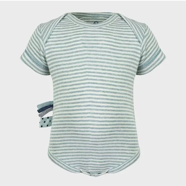 OrganicEra Baby S/S Kurzarm Bodysuit Gestreift 'OrganicEra' aus Bio-Baumwolle, Aqua melange (grün), – Produktbild 2 von 4