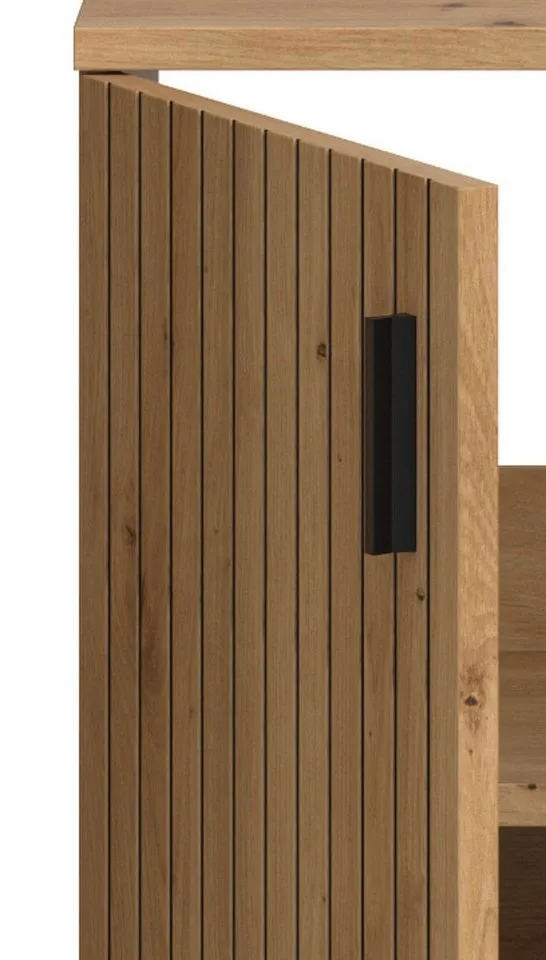 Inn.Furn Badkommode Livia (Badschrank in Eiche Artisan mit Leistenoptik, 30 x 95 cm), Türanschlag wechselbar, Braun, – Produktbild 4 von 5