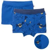 People Wear Organic People Wear Organic Boxershorts, 2er Pack, blau bedruckt "Fledermäuse" und blau uni, Bio-Baumwolle – Produktbild 1 von 1