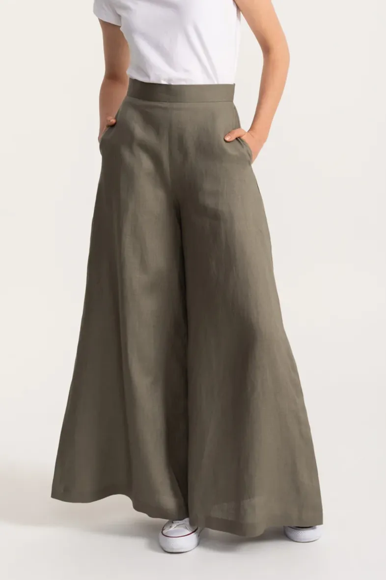De IONESCU De IONESCU Damen vegan Hose Palazzo Leinen, Olivgrün, – Produktbild 2 von 2