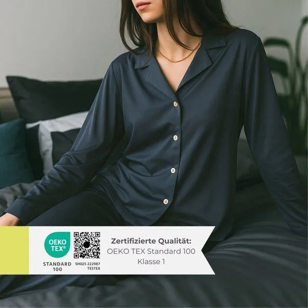 AGA.PIE AGA.PIE Damen Pyjama-Set Langarm aus 100% Lyocell aus Bambuscellulose, Dunkelblau, – Produktbild 2 von 3