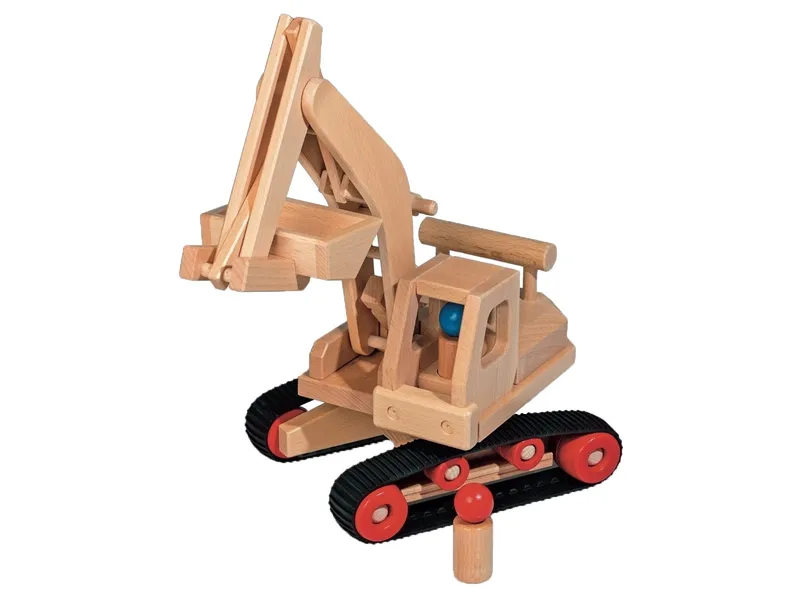 Fagus Fagus Bagger aus massivem Buchenholz Voll funktionsfähiger Holzspielzeug Bagger, Natur, – Produktbild 1 von 2