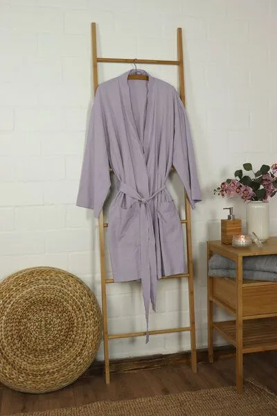 jilda-tex jilda-tex Damen Bademantel / Kimono 100% Bio-Baumwolle Knitterlook Made in Green Unisex, Lavendel, – Produktbild 1 von 4