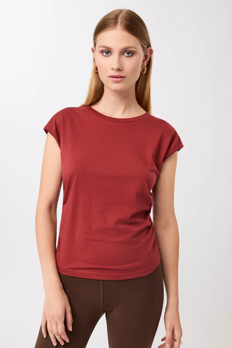 mandala MANDALA Damen vegan Top Side Ruffled Siena, Rot, – Produktbild 1 von 2