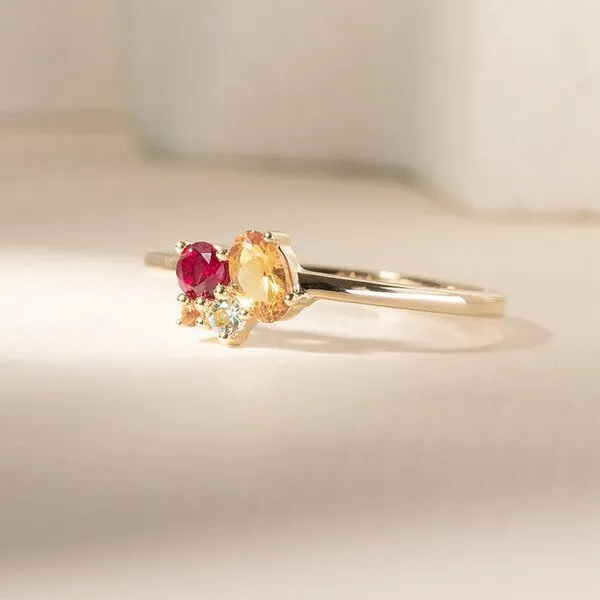 Eppi Eppi Cluster-Ring mit Citrin, Rubin und Aquamarin Bluma, Weiss, – Produktbild 1 von 2