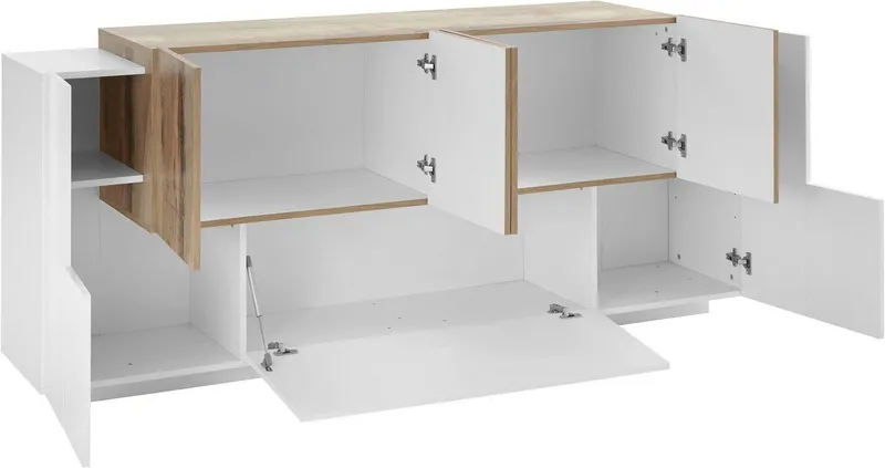 Home affaire Sideboard Coro, Kommode, Schrank, Kredenz, grifflos mit Einlegeböden, 1 Klappe, 6 Türen, Doppeltiefe, B/T/H 200x86x45cm, Weiß, – Produktbild 4 von 5