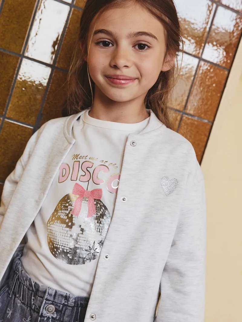 Vertbaudet Mädchen Shirt mit Metallic-Print und Baumwolle, Weiß, – Produktbild 1 von 4