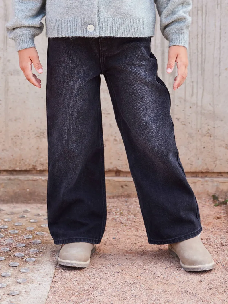 Vertbaudet Vertbaudet Weite Mädchen Jeans mit Dehnbund, Schwarz denim, – Produktbild 1 von 3