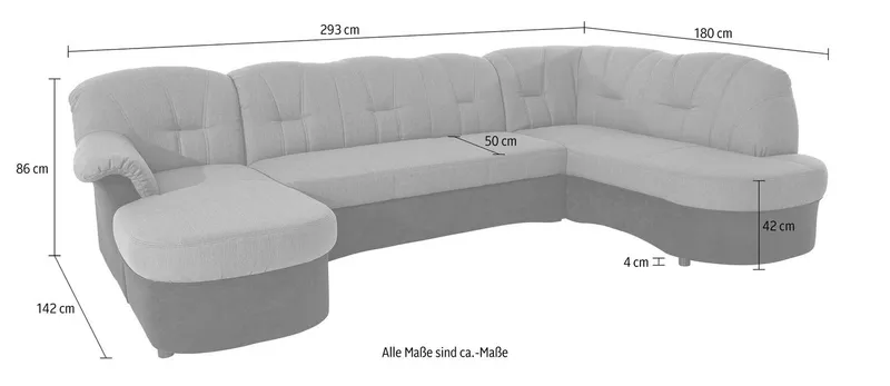 DOMO collection Wohnlandschaft FLORES 293x180x86 cm, hochwertig, komfortabel, U-Form, 3 Teile, wahlw. mit Bettfunktion, wahlw. mit Federkern, Unser Dauertiefpreis, Braun, – Produktbild 5 von 8
