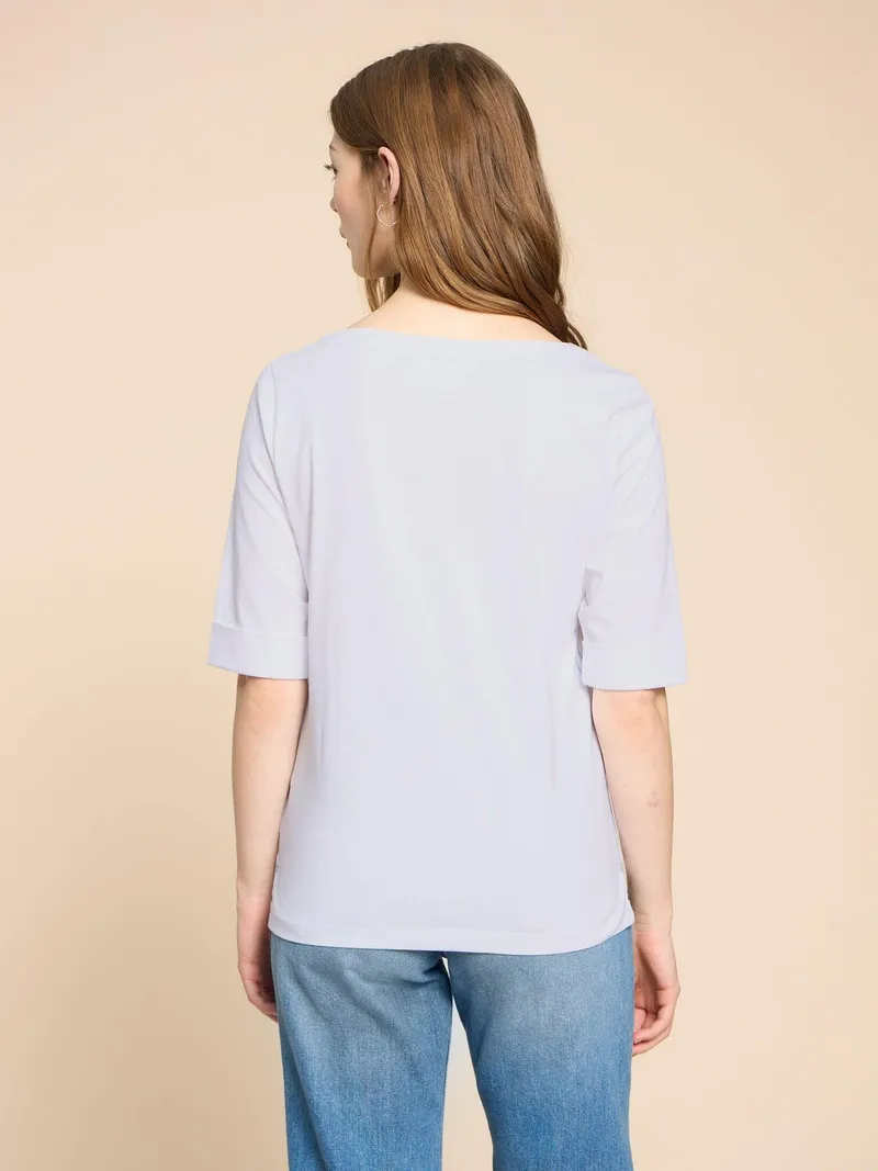 White Stuff Sydney T-Shirt mit U-Boot-Ausschnitt - 34, Reines weiß, – Produktbild 4 von 4