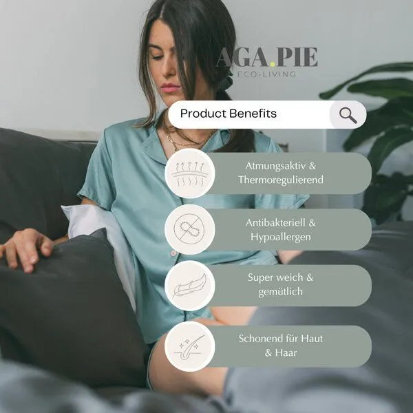 AGA.PIE AGA.PIE Damen Pyjama-Set Kurzarm aus 100% Lyocell aus Bambuscellulose, Salbei, – Produktbild 3 von 4