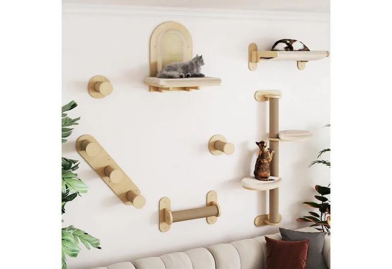 LuxusKollektion Katzen-Kletterwand Katzenregal 7-teilig Wandmontage, Braun, – Produktbild 2 von 5