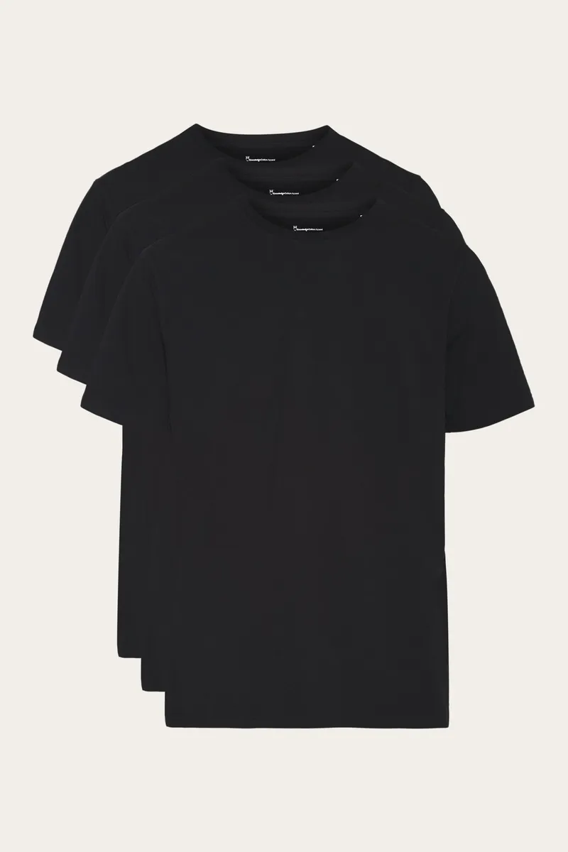 KnowledgeCotton Apparel KnowledgeCotton Apparel Herren vegan 3er-Pack T-Shirts In Tiefschwarz, Schwarz, – Produktbild 1 von 2