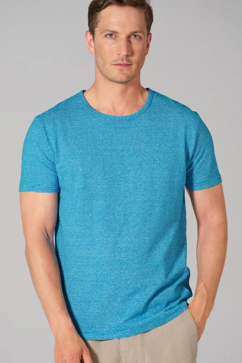 HempAge Hempage Herren vegan T-Shirt Gestreift Azurblau/Naturfarben, Blau, – Produktbild 2 von 2