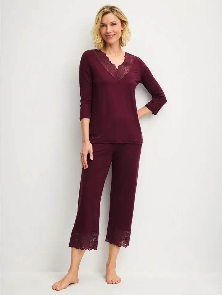 CALIDA CALIDA Capri-Pyjama Elegant Dreams Damen (2 tlg) seidig weich, anschmiegsam mit Spitze, Rot, – Produktbild 3 von 5