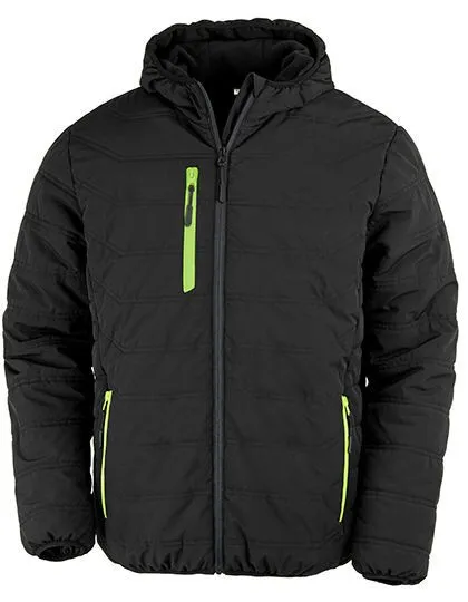 Result Genuine Recycled Result Genuine Recycled Recycelte gefütterte Winter- Regen- und Windjacke mit Kapuze Brusttasche, Schwarz/lime, – Produktbild 2 von 3