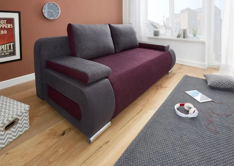 COLLECTION AB Schlafsofa Moritz B: 200 cm, Liegefl. 142x200 cm, Gästebettfunktion, frei stellbar, Wohnkomfort, Grau|lila, – Produktbild 2 von 5