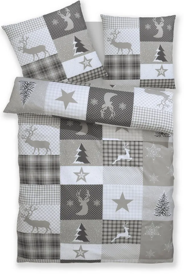 OTTO home Bettwäsche Nicholas, Microfaser, 2 teilig, Weihnachtsbettwäsche, Winter, in 3 Qualitäten verfügbar, Grau, – Produktbild 2 von 5