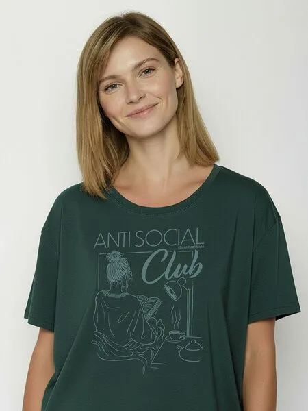 GreenBomb GREENBOMB Anti Social Feel - Lässiges T-Shirt aus Bio-Baumwoll-Mix / hochwertiger Print / GOTS / Fair & Vegan, Türkis (petrolgrün), – Produktbild 2 von 4
