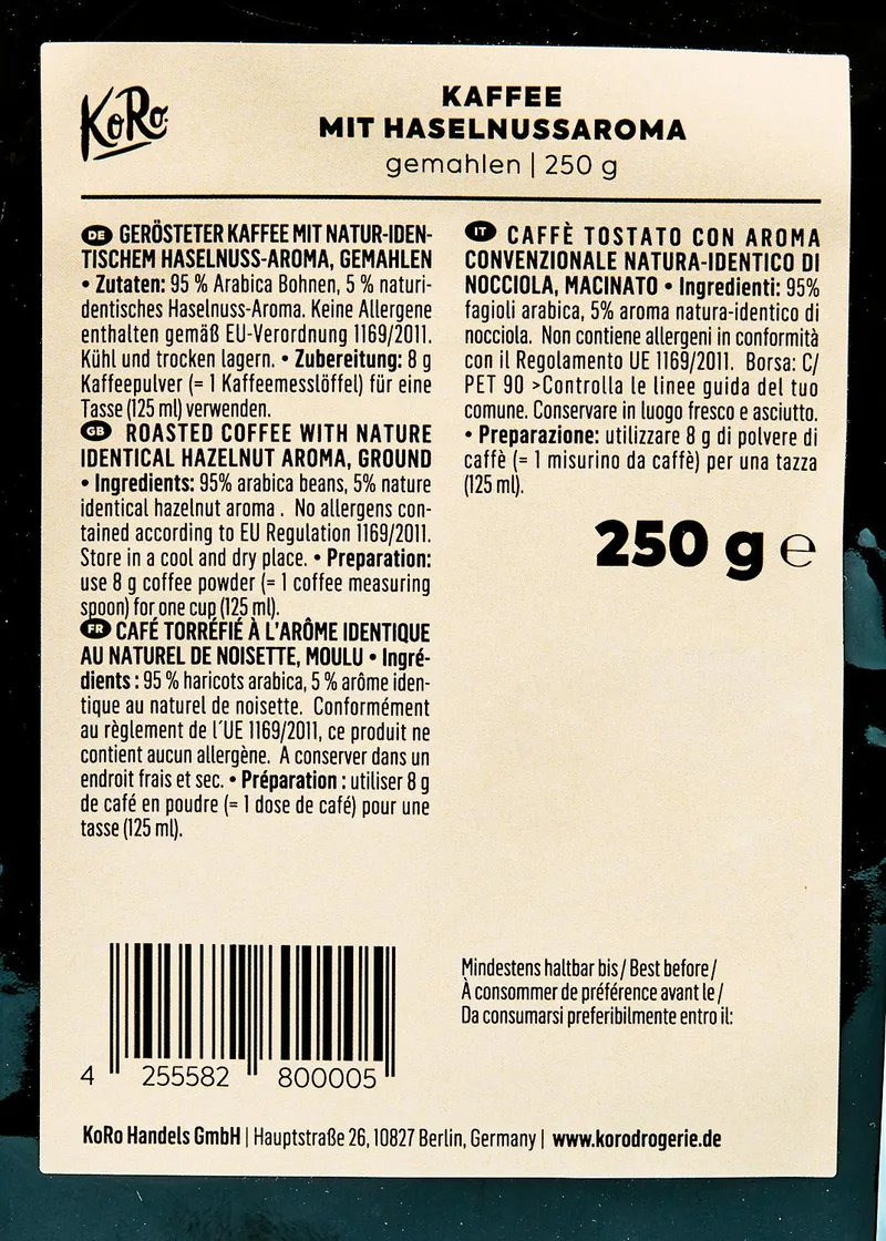 KoRo Gemahlener Kaffee mit Haselnussaroma 250 g – Produktbild 3 von 5