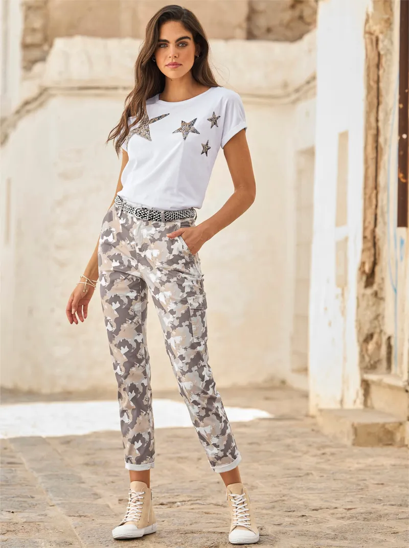 heine Cargohose, Ecru-hellgrau-bedruckt, – Produktbild 3 von 3