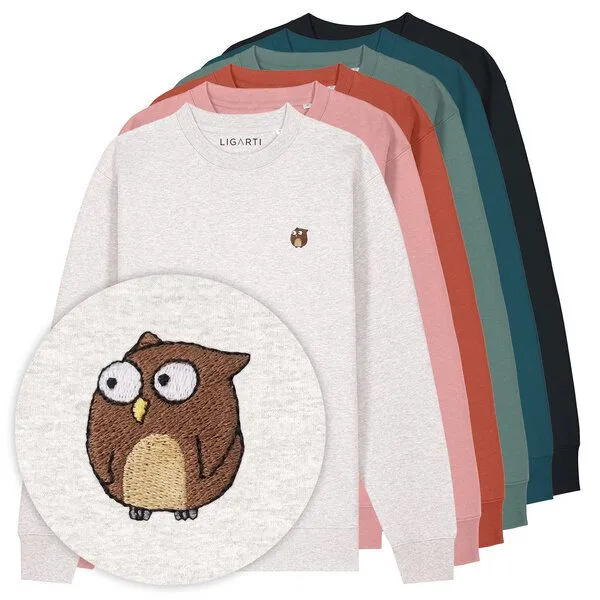 LIGARTI Bestickter Pullover – Eugen die Eule – LIGARTI Tiermanufaktur, Terracotta, – Produktbild 2 von 3