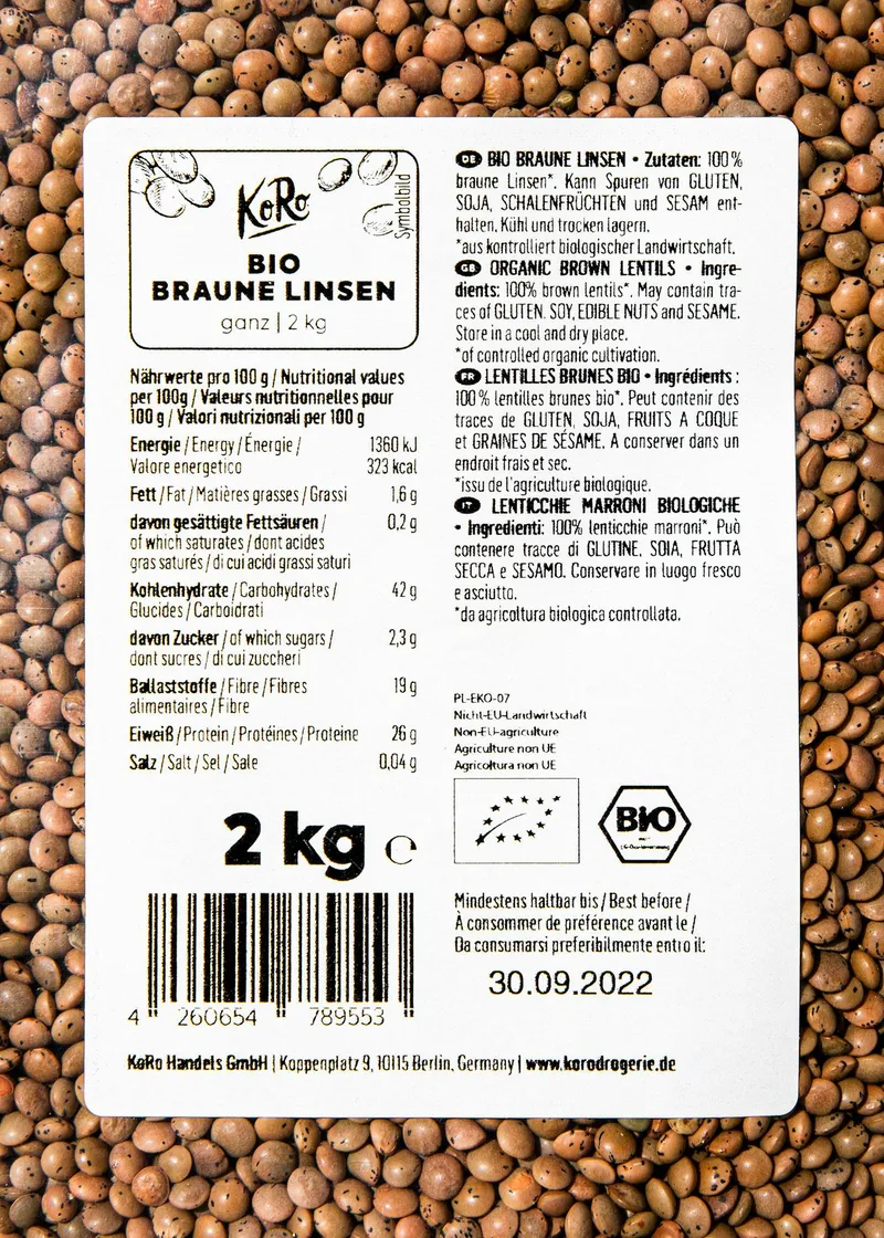 KoRo Braune Bio Linsen 2 kg – Produktbild 4 von 5