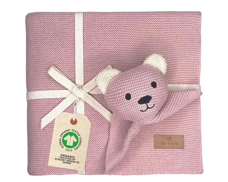 Babydecke DIKOS® Babydecke SCHMUSE-Bär Baby Geschenk Mädchen Junge Geschenkset, DIKOS, Geschenk zur Geburt, PREMIUM Qualität, 100 % BIO Baumwolle, Rosa, – Produktbild 1 von 5