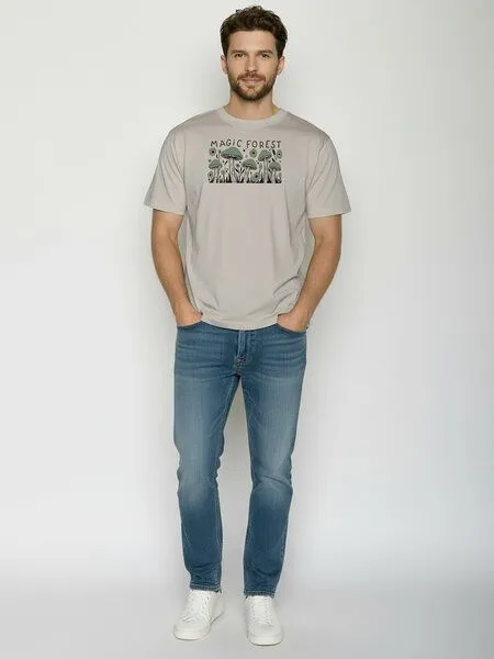 GreenBomb GREENBOMB Magic Forest Fusion - Lässiges Oversize-T-Shirt aus Bio-Baumwolle / hochwertiger Print / GOTS / Fair & Vegan, Grau (sandstone), – Produktbild 3 von 4