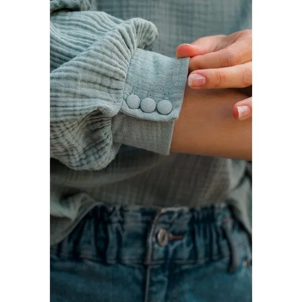 Hutch&Putch Hutch&Putch Musselin Bluse (kurz) - mit Ballonärmeln - Knöpfen am Handgelenk - aus 100% Bio-Baumwolle, Aquamarine, – Produktbild 2 von 4