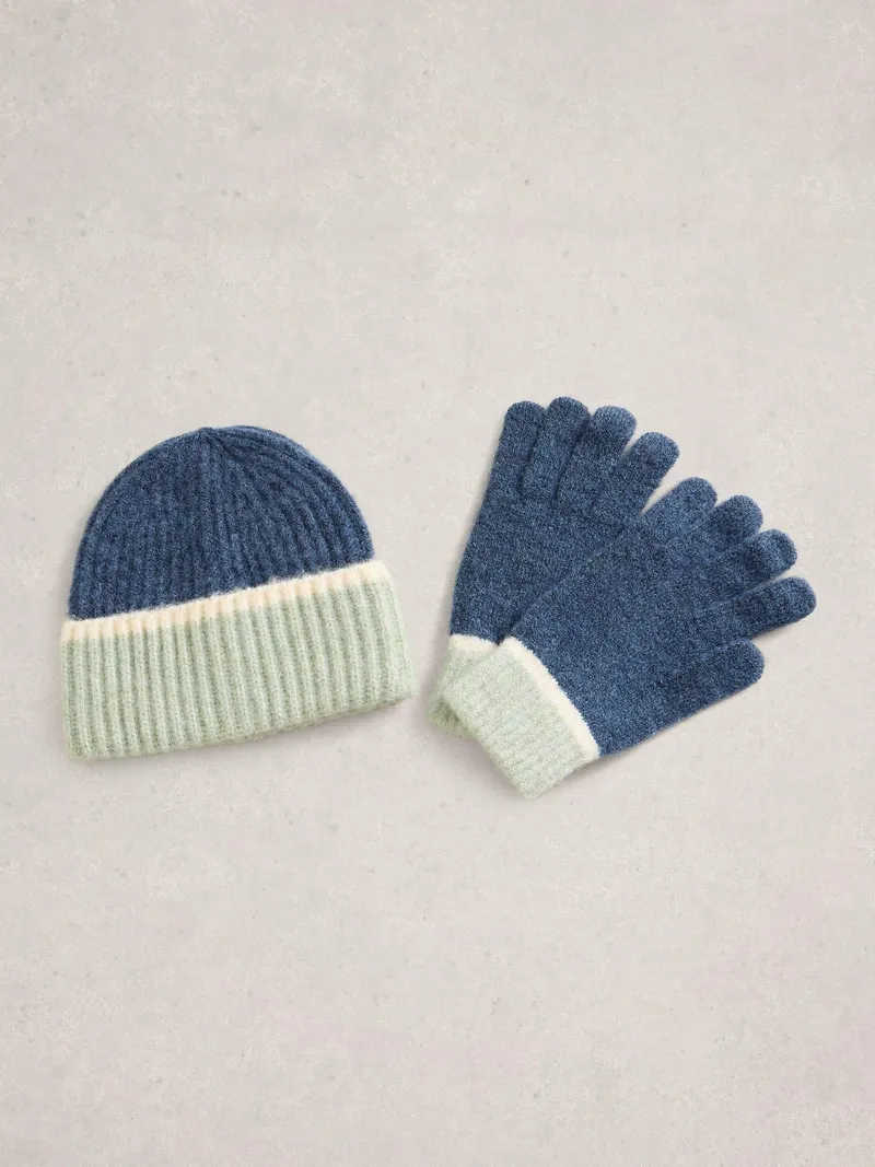 White Stuff Geschenkset Mütze & Handschuhe - Einheitsgröße, Blau multi, – Produktbild 4 von 4