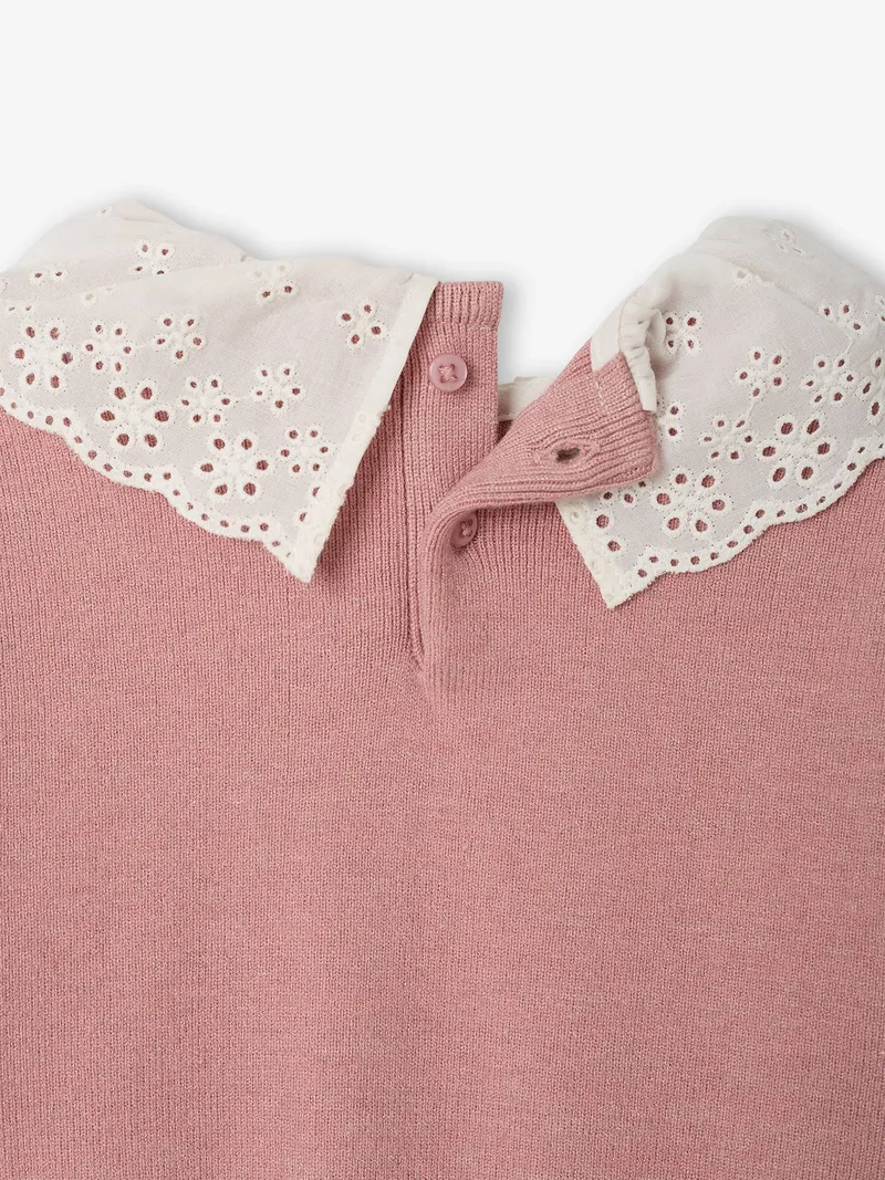 Vertbaudet Vertbaudet Baby Pullover mit Spitzenkragen personalisierbar, Malve, – Produktbild 3 von 3