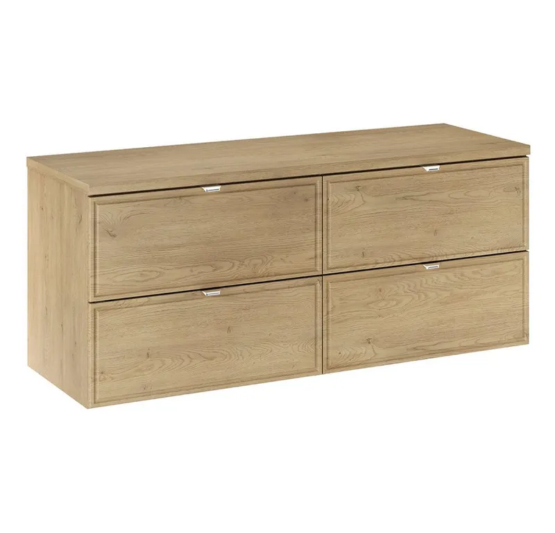 Lomadox Waschbeckenschrank TEMUCO-56-CREMONA 120 cm breit in Eiche mit Rahmenfräsung, 4 Schubladen, wandhängend, Braun, – Produktbild 1 von 5
