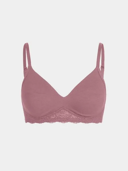 erlich textil erlich textil Elisabeth bügelloser BH mit Spitze aus Bio-Baumwolle, made in Europe, Mauve, – Produktbild 7 von 8