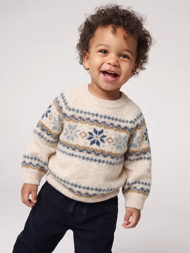 Vertbaudet Baby Pullover mit Jacquardmuster, Beige meliert, – Produktbild 2 von 4